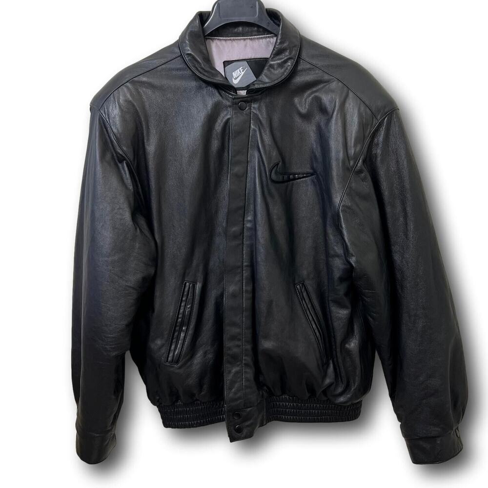 Collectible Vintage Nike Big Swoosh Varisty Leather Bomber Jacket – Size XXL - Picture 3 of 16